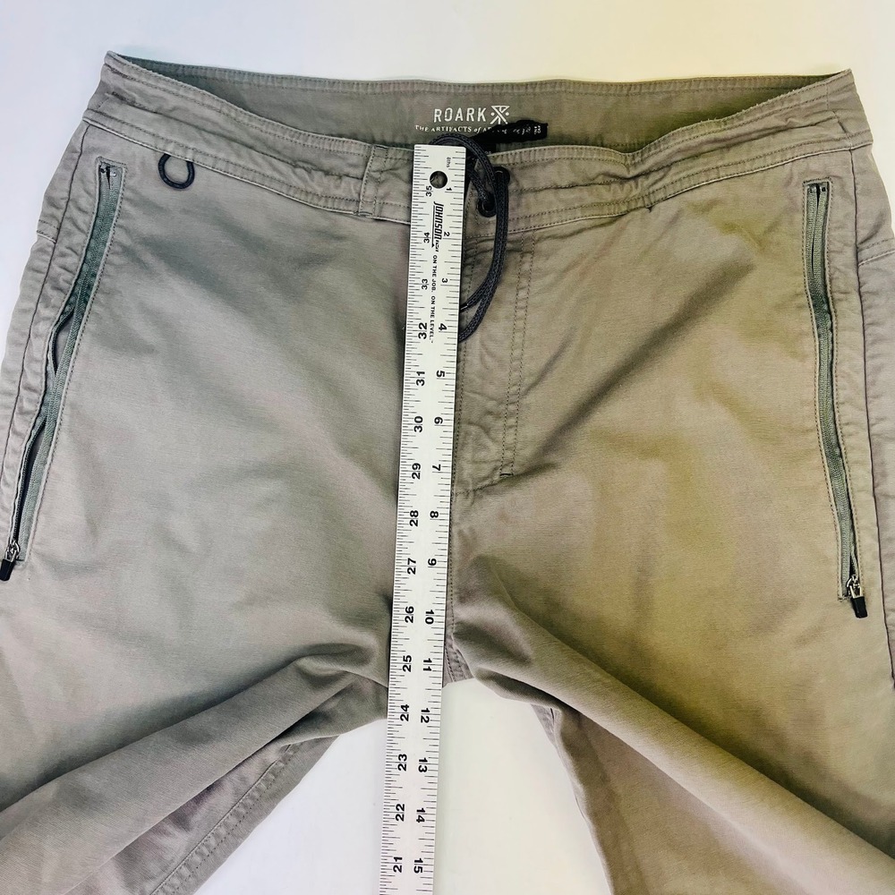Roark Revival Mens Layover Travel Pants Grey Olive Drawstring Zip Pockets 32 - Picture 15 of 16